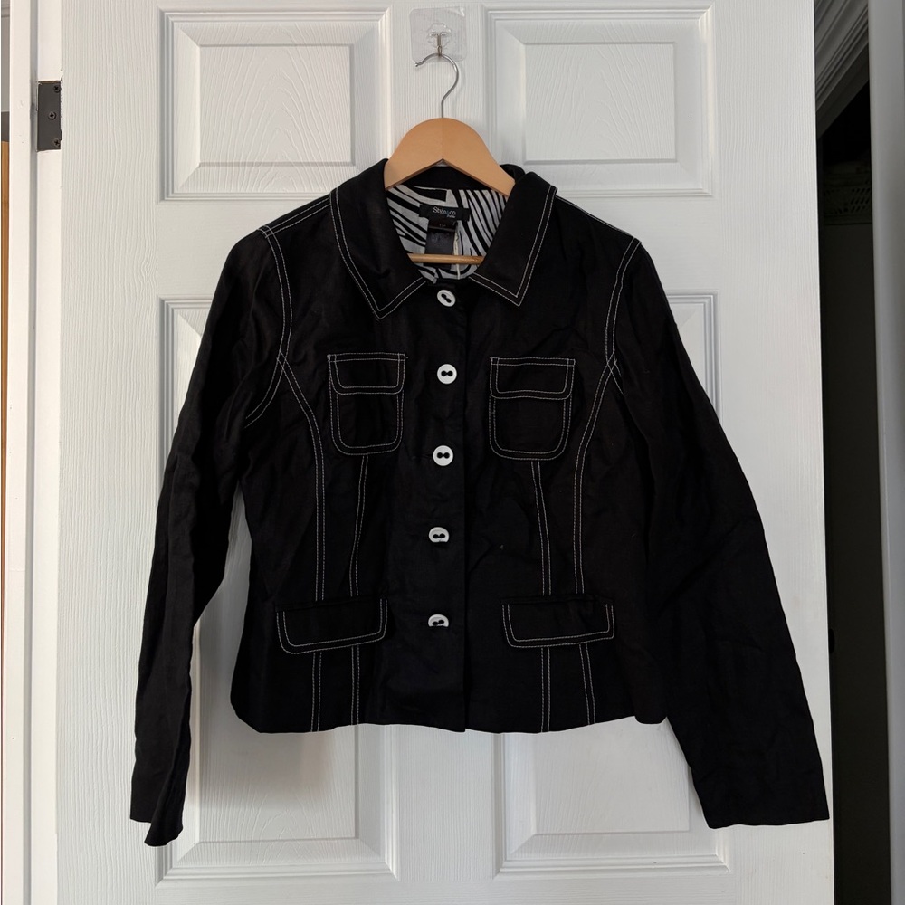Vintage Style & Co Pure Linen Contrast Stitch Jacket